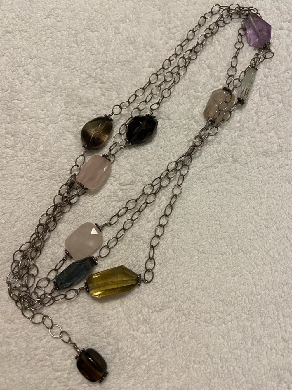 Sterling silver 925 Multi-gemstone Beaded Long Necklace - Women Jewelry